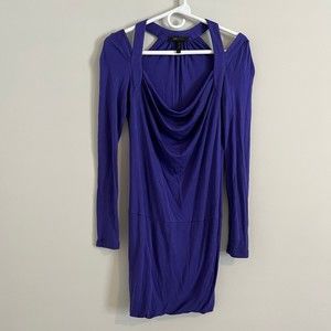 BCBGMAXAZRIA Sheath Dress Womens XXS Purple Cold Shoulder Long Sleeve